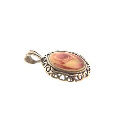 Sterling Silver Porcelain Rose Pendant 1.25 In Oval