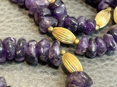 Genuine Dark Purple Amethyst Nugget Beaded Vintage Gold Tone Chunky Necklace 24”