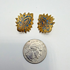 Vintage Metropolitan Museum Of Art Leaf Earrings Blue Enamel Clip On