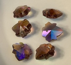 Vintage Swarovski? Grape Leaf Crystal Pendant 15mm Smoked Topaz AB Faceted Leaf