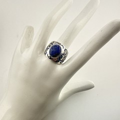JTV Sterling Silver Ring Blue Stone Enamel Inlay Cabochon size 8 Swirl Designer