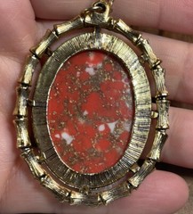 Vintage Pendant necklace red/orange gold white gold tone 14k Gold plated 18” *
