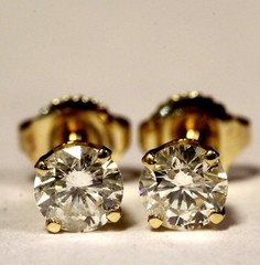 14k yellow gold 1.00ct I2 I round diamond stud earrings 1.5g screw backs estate