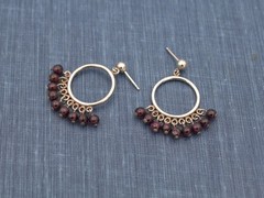90s Estate Almandine Garnet Bead Fringe Sterling Drop Post Hoop Earrings