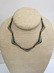 Vtg Matisse Renoir Copper Turquoise Enamel Geometric Necklace Clip On Earrings