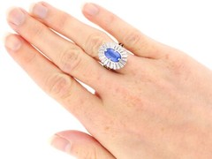 2.75Ct Ceylon Sapphire and 2.88Ct Diamond, 18k White Gold Cluster Ring