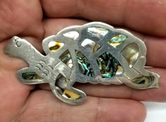 Sterling Silver 925 Mexico TM-107 Turtle Brooch with Abalone Inlay -9.6 grams