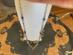 Vintage Christian Dior Long Gold Chain Necklace 32 In Lapis Glass