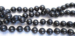 Vtg. Black Glass Pearl Bead Necklace & Pierced Earrings Very Good Condition