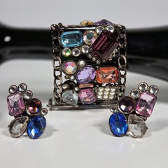 1980’s Les Neredides Multicolor Cuff Bracelet & Earring Set from Nice, France