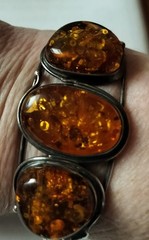 Sterling Silver Cuff Bracelet With Baltic Amber Stones.