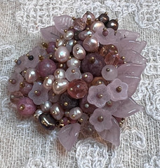 Vintage Heart Pin Brass Beads Shades of Pink 2″H