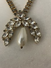 Vintage 1950’s-1970’s Faux Pearl & Rhinestone Pendant & Clip On Earring Set