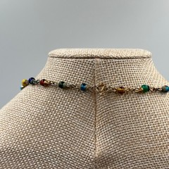 Vintage Multicolor Glass Bead Chain Station Necklace Gold Tone 22″ Minimalist