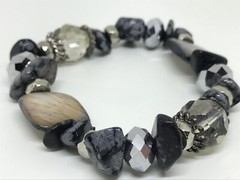 Genuine Real DALMATION STONE GEMSTONE BRACELET Mother Of Pearl Glass Stretch