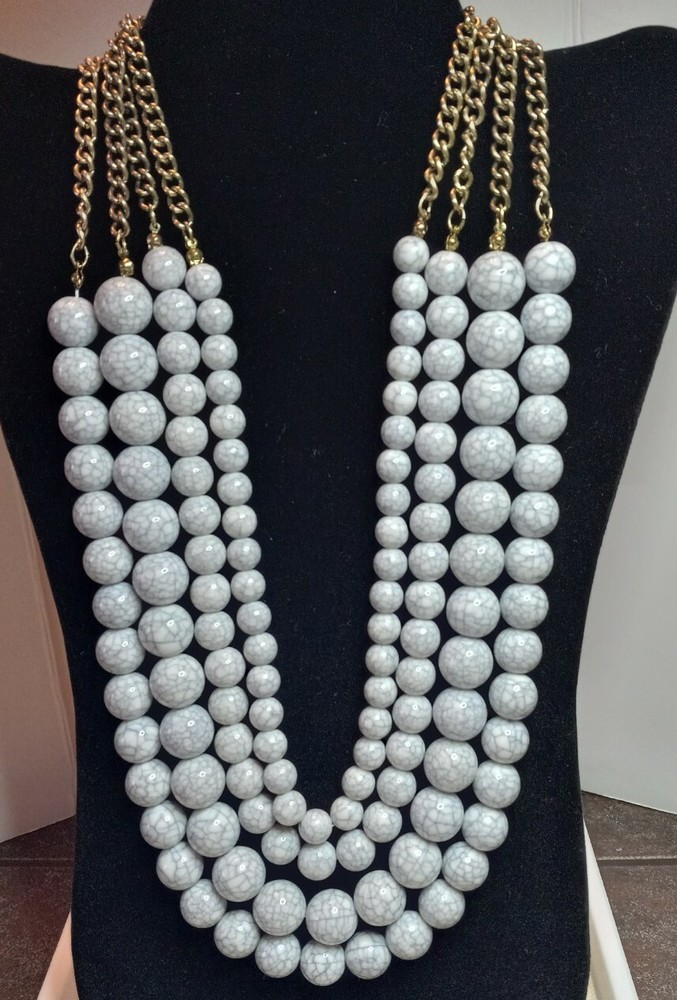 Vintage Sugarfix By Baublebar White/Gray Crackle 5 Strand Adjustable Necklace
