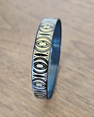MCM STEINBOCK Austria Bangle Bracelet 24k Gold Overlay Black enamel signed