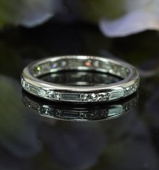 Vintage Platinum Baguette Round Diamond Eternity Ring Band VS-G Size 5.5
