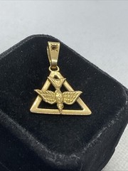 VINTAGE HANDMADE 19K Yellow Gold FLYING BIRD TRIANGLE Charm Pendant w/17K Lock