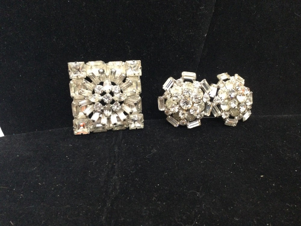 Weiss Clear Rhinestone 3 Layer Brooch And A Pair Of Rhinestones Clip Earrings