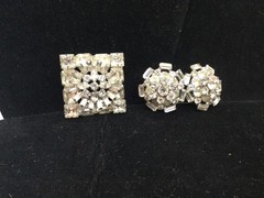 Weiss Clear Rhinestone 3 Layer Brooch And A Pair Of Rhinestones Clip Earrings