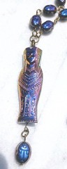 EGYPTIAN REVIVAL PHARAOH PENDANT PEACOCK BLACK SCARAB GLASS BEAD NECKLACE SET