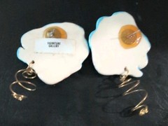 One of a Kind Quirky Porcelain Enamel Earrings of a Artistic Woman’s Face 1 3/4″