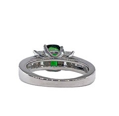 Vintage GIA 2.46ctw Natural Green Cushion Cut Tsavorite Diamond Platinum Ring