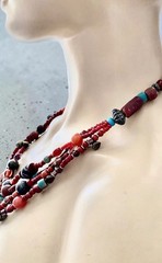 Late 1970s Vintage Boho Tribal Look Handmade Layered Multi Strand Bead Necklace