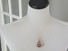 Large Sterling Silver 925 Fluorite Crescent Moon Pendant Necklace