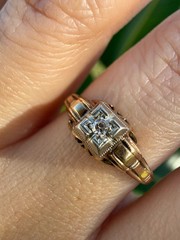 1930s Art Deco 10K Gold Diamond Engagement Ring Two Tone Illusion Sz 7.25