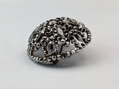 Antique Victorian Cut Steel Brooch 19th Century Pin Riveted Faceted Domed Round