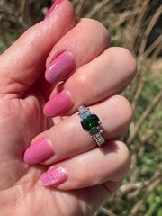 Vintage GIA 2.46ctw Natural Green Cushion Cut Tsavorite Diamond Platinum Ring