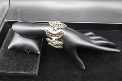 Vtg Mid Century Silver Tone Filigree Crescent Openwork Link Bracelet 8″ Long