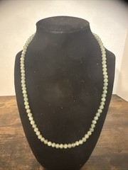 Vintage Light Green Prehnite Beaded Strand Necklace Round Gemstone 20 Inch