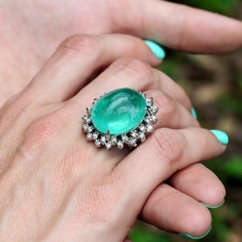 5.20 Ct Natural Emerald Art Deco Vintage Engagement Ring 925 Sterling Silver