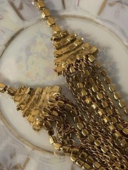 Vintage Multi-Strand Waterfall Rhinestone & Gold Chain Statement Necklace