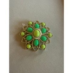 Vintage Emmons Gold-Tone Floral Lime Green Chartreuse Brooch