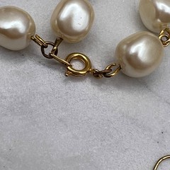 Vintage Faux Pearl Black Glass Long Necklace Earring Set Gold Tone 32 In Opera