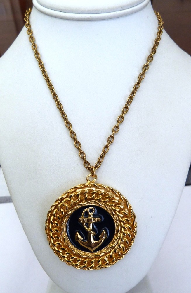YOCHI NY DESIGNER ENAMEL NAUTICAL ANCHOR ROPE PENDANT CHAIN NECKLACE 30.75″ LONG