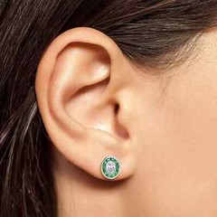 Art Deco Vintage Lab Created Emerald Diamond Antique Earring 14KWhite Gold FN