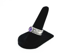 Vintage Silver Tone Purple Oval Cabochon Filigree Scroll Band Ring – Size 7.25