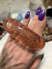 lucite bangle bracelet vintage free form Orangy Copper Encased Glitter xl size