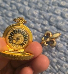 Fleur De Lis Watch Pin 1/20 12k Gold Filled Material With Vintage Swiss Pocket