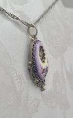 Vtg Soviet Hand Painted Enamel Rostov Finift Floral Pendant 18″ Necklace