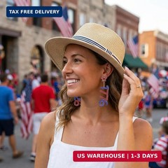 Patriotic 4th of July Earrings for Women, USA Flag Rhinestone Dangle Earrings, 2