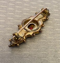 Victorian English 9CT Gold Ruby Diamond Brooch Birmingham 375 hallmarks 3.1g