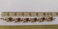 Vtg Green And Clear Rhinestone Necklace Bracelet Set Gold Tone Fold Over Clasp