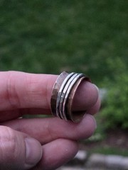 Vtg Modernist 925 Sterling Silver Copper Triple Spinner Band Ring Size 9.5