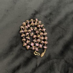 Vintage Knotted Wedding Cake Glass Bead Necklace Pink Black Gold Sparkle 23 Inch